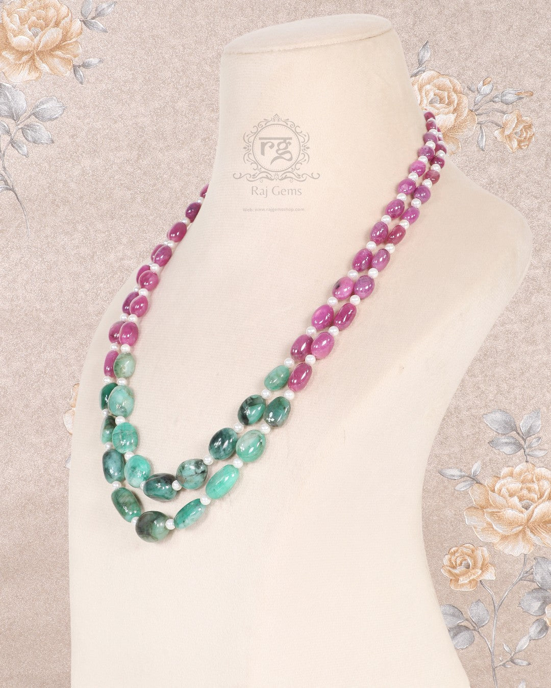 Natural Ruby And Emerald Gemstone Beads Necklace