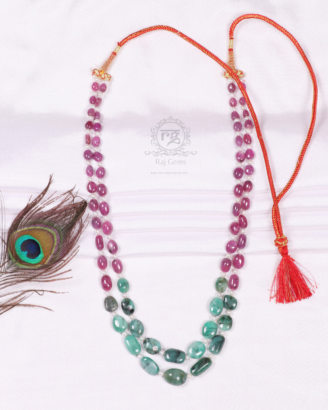 Natural Ruby And Emerald Gemstone Beads Necklace