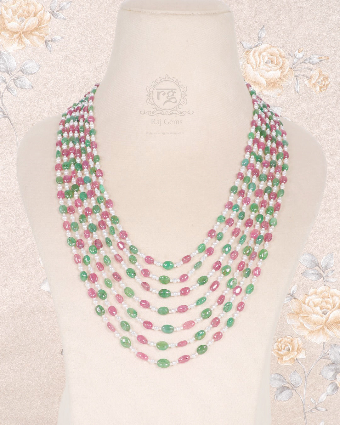 Natural Ruby And Emerald Gemstone Beads Necklace Jewellery