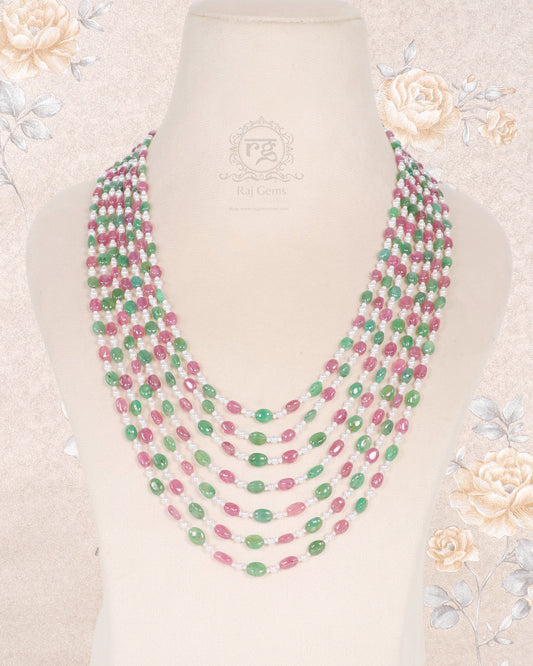 Natural Ruby And Emerald Gemstone Beads Necklace Jewellery