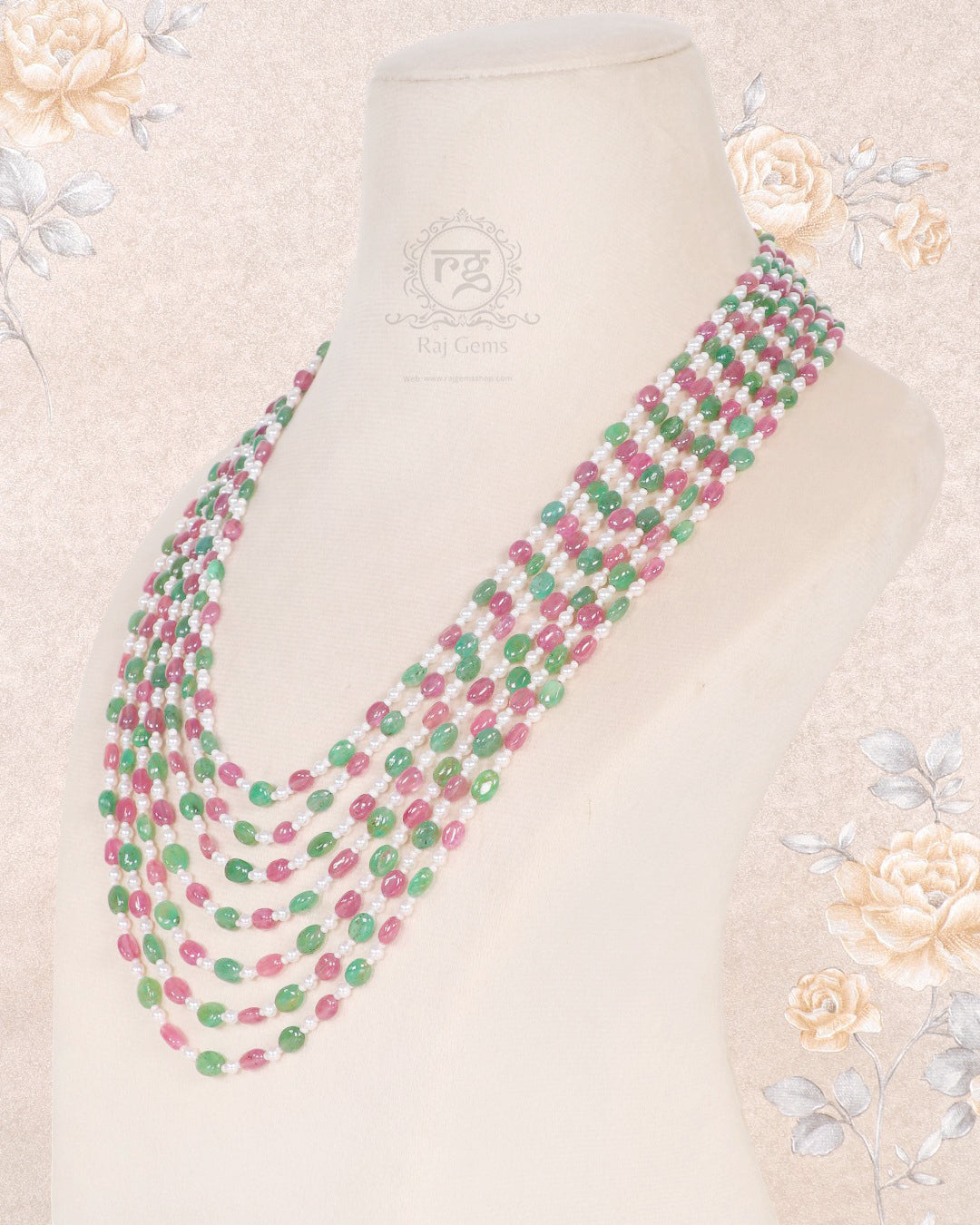 Natural Ruby And Emerald Gemstone Beads Necklace Jewellery
