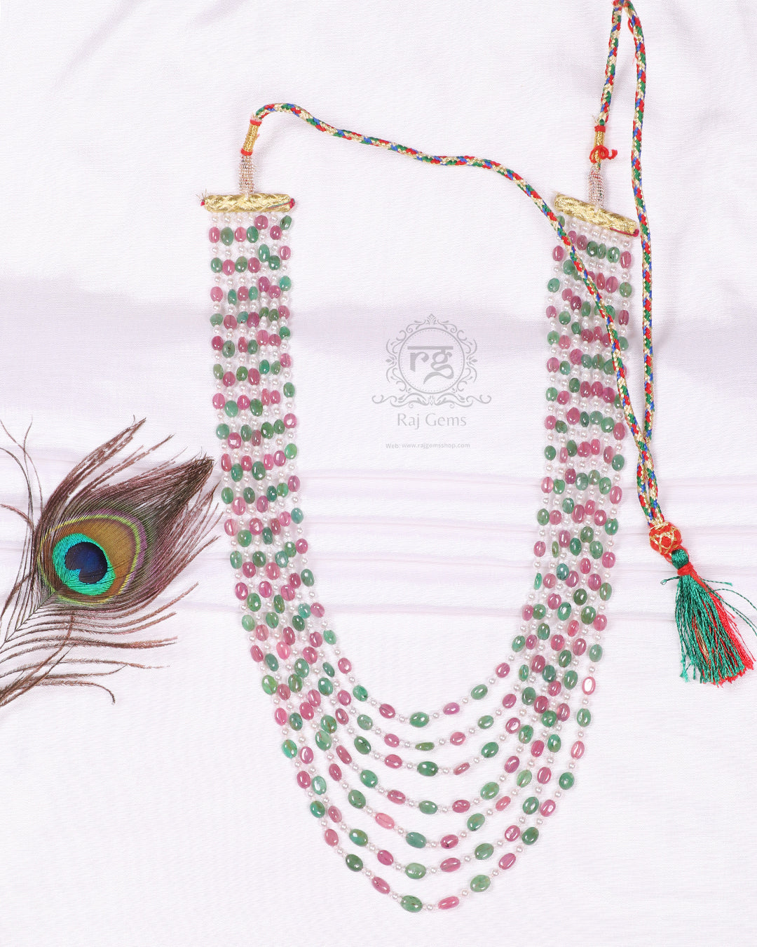 Natural Ruby And Emerald Gemstone Beads Necklace Jewellery