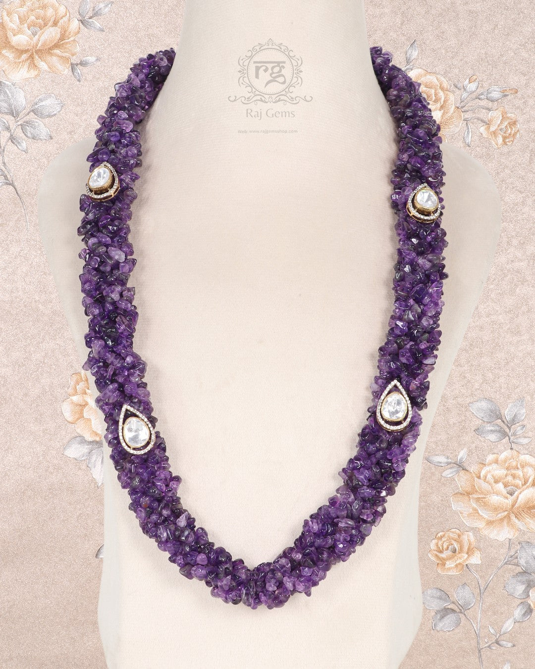 Pure Silver Natural Amethyst Gemstone Necklace Jewelry