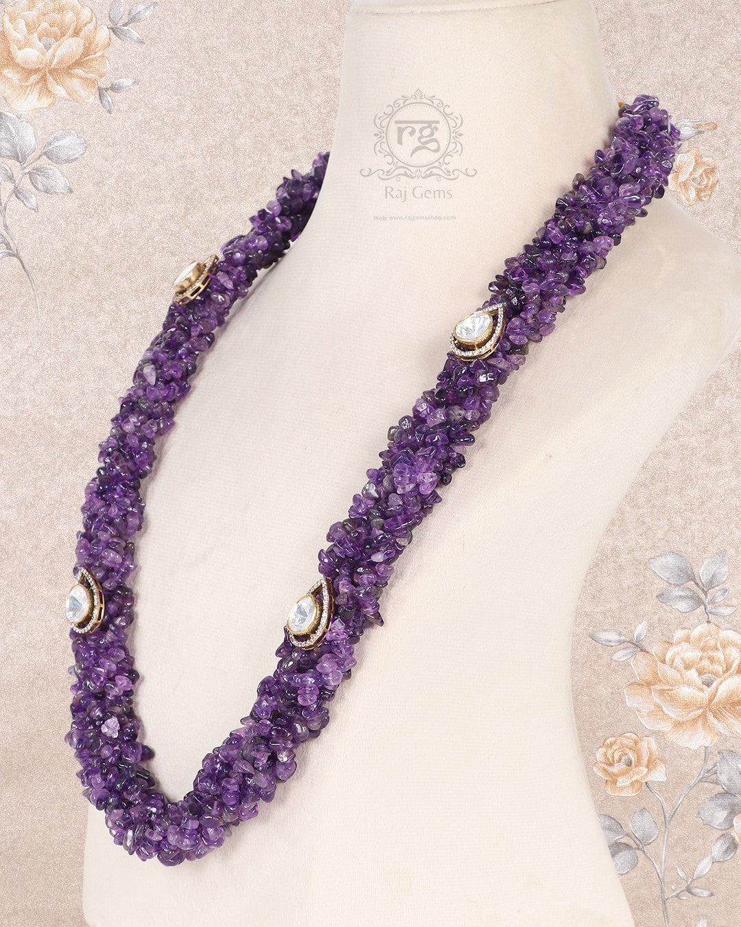 Pure Silver Natural Amethyst Gemstone Necklace Jewelry