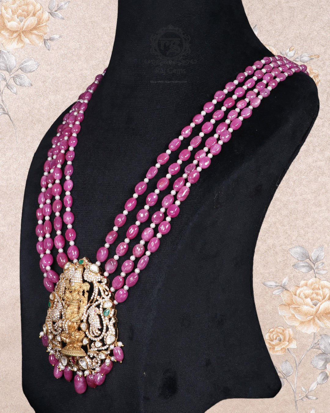 Pure Silver Designer Balaji & Lakshmi ji Pendant Natural Ruby Gemstone Jewelry