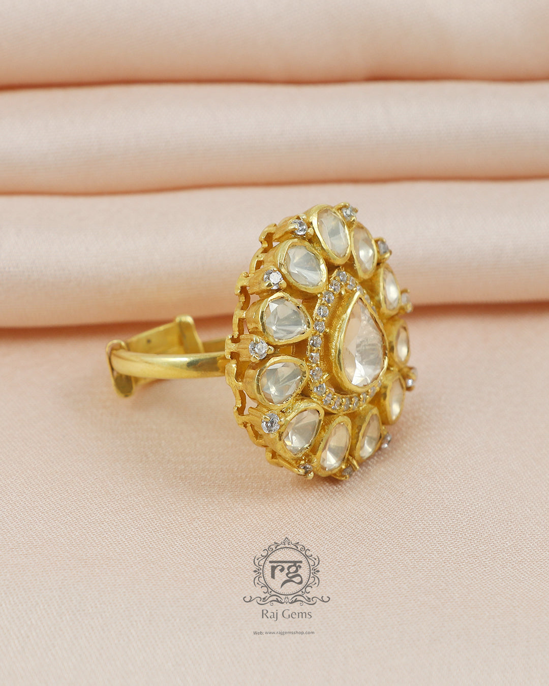 Pure Silver Polki Adjustable Ring