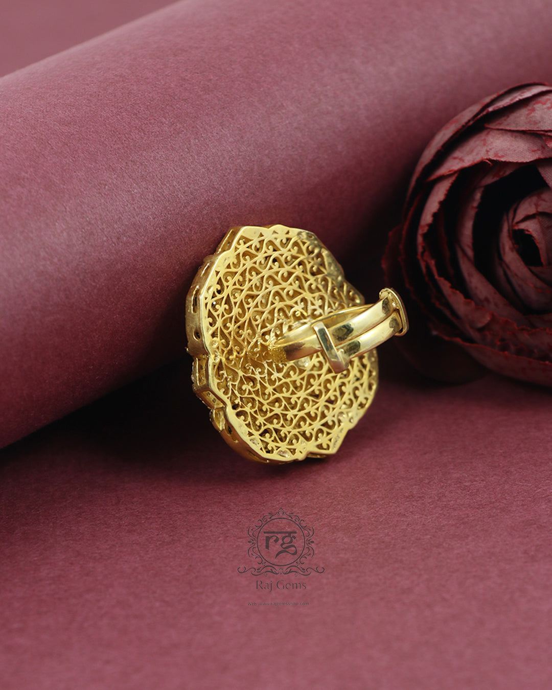 Pure Silver Green Polki Adjustable Ring