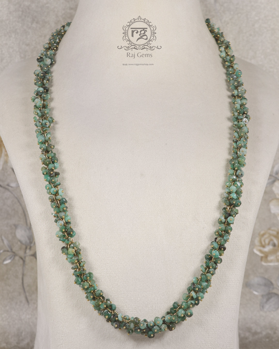 Designer Emerald Gemstone Beads Necklace Jewelry