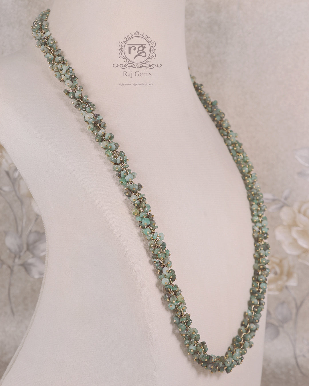 Designer Emerald Gemstone Beads Necklace Jewelry