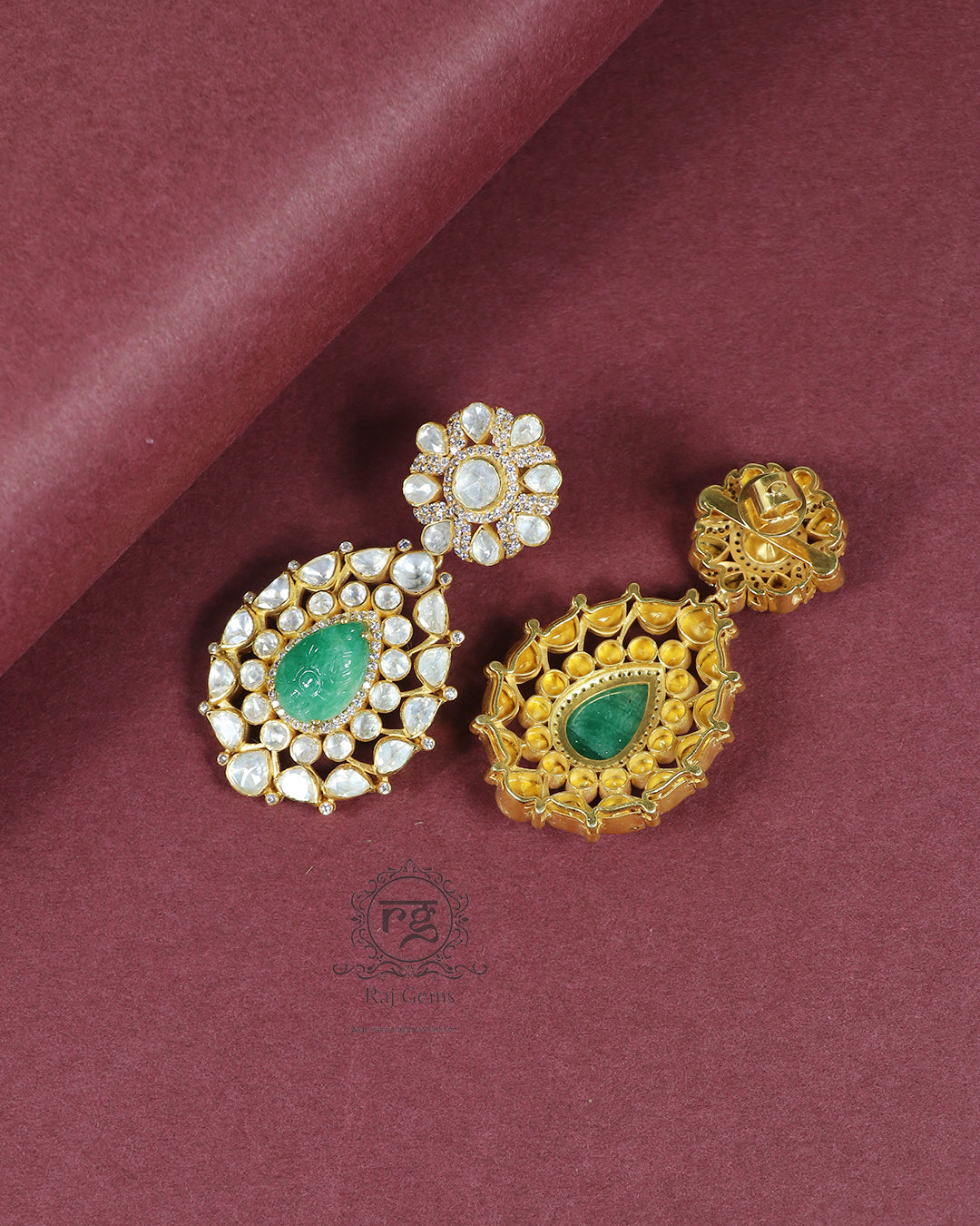 925 Silver Polki Green Earring