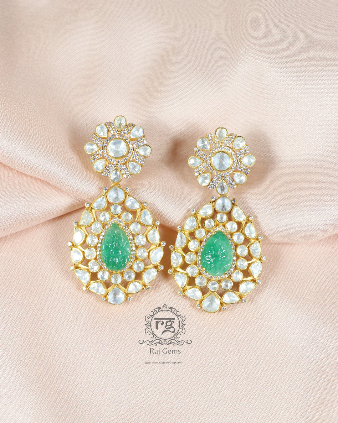 925 Silver Polki Green Earring