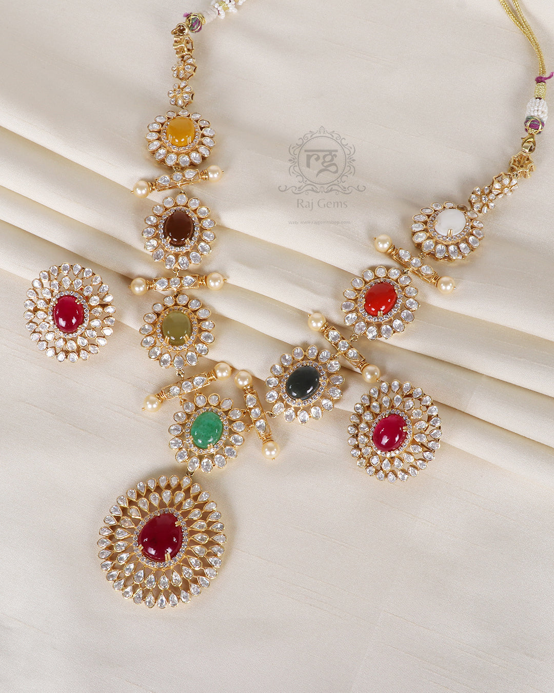 925 Silver Navratan Designer Necklace