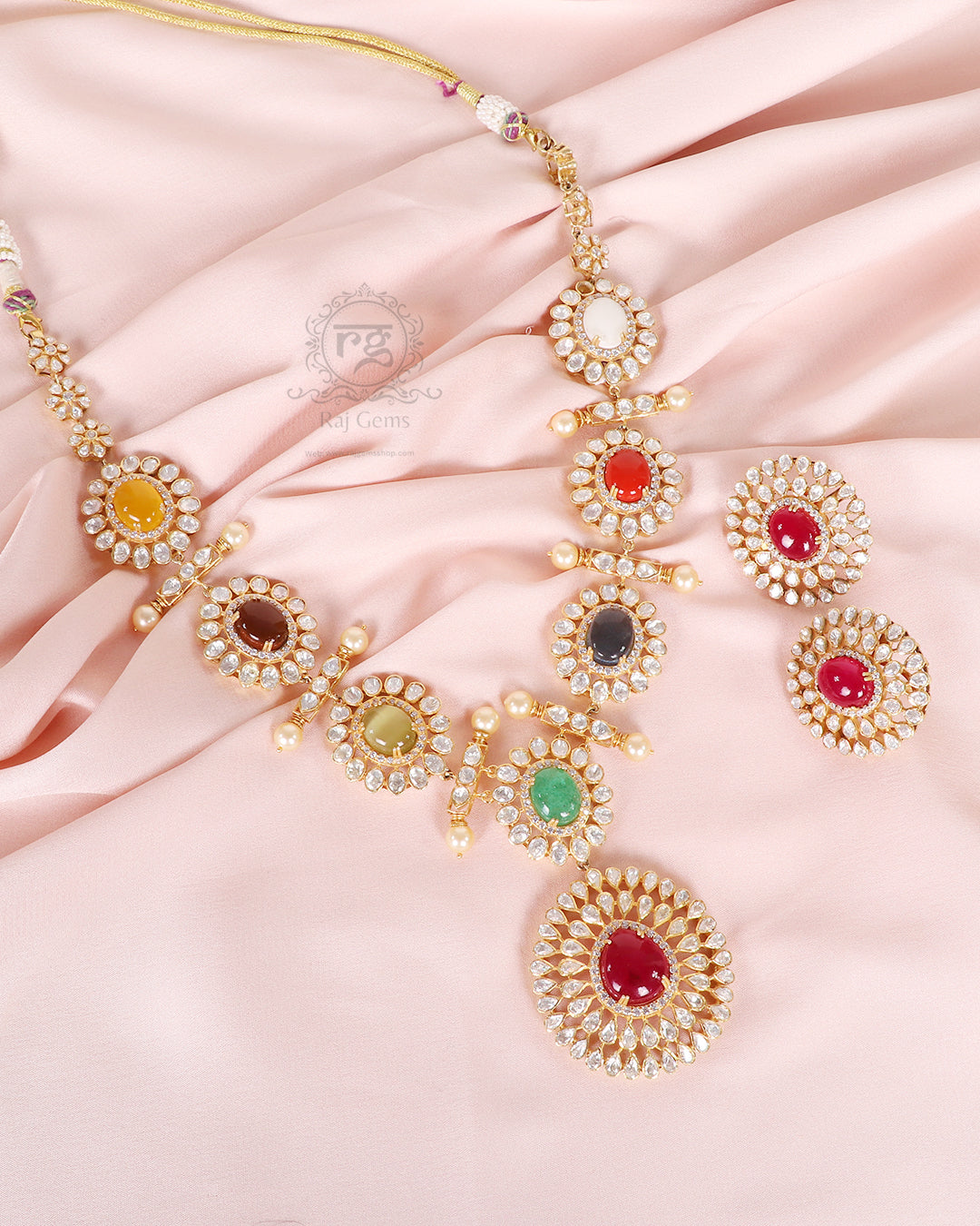 925 Silver Navratan Designer Necklace