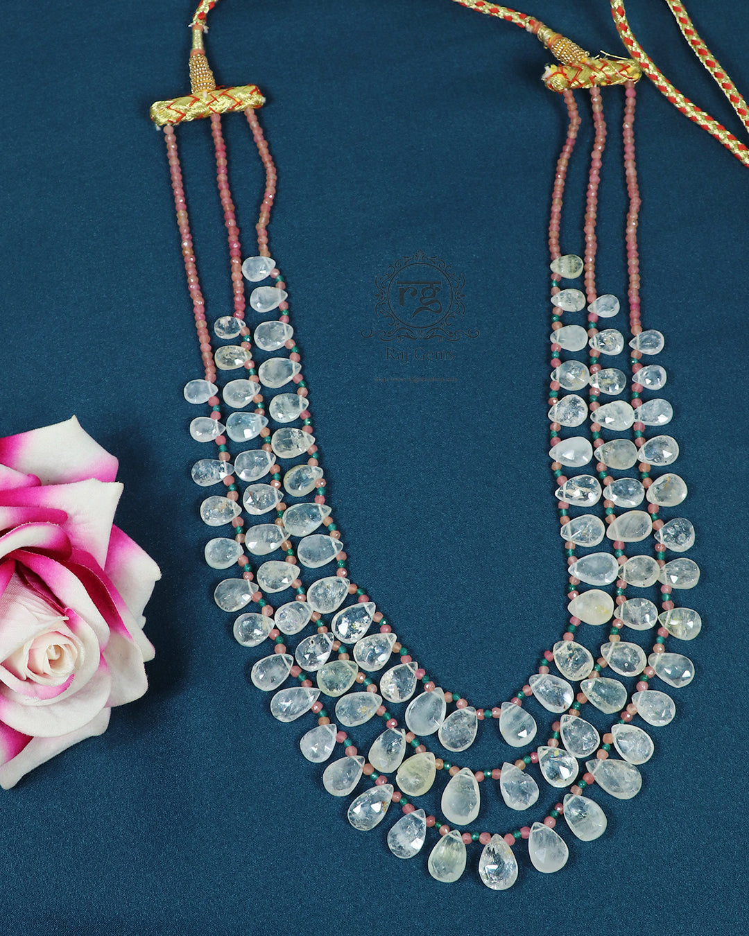 Natural Prehnite & Pearl Gemstone Pear Beads Necklace Jewelry
