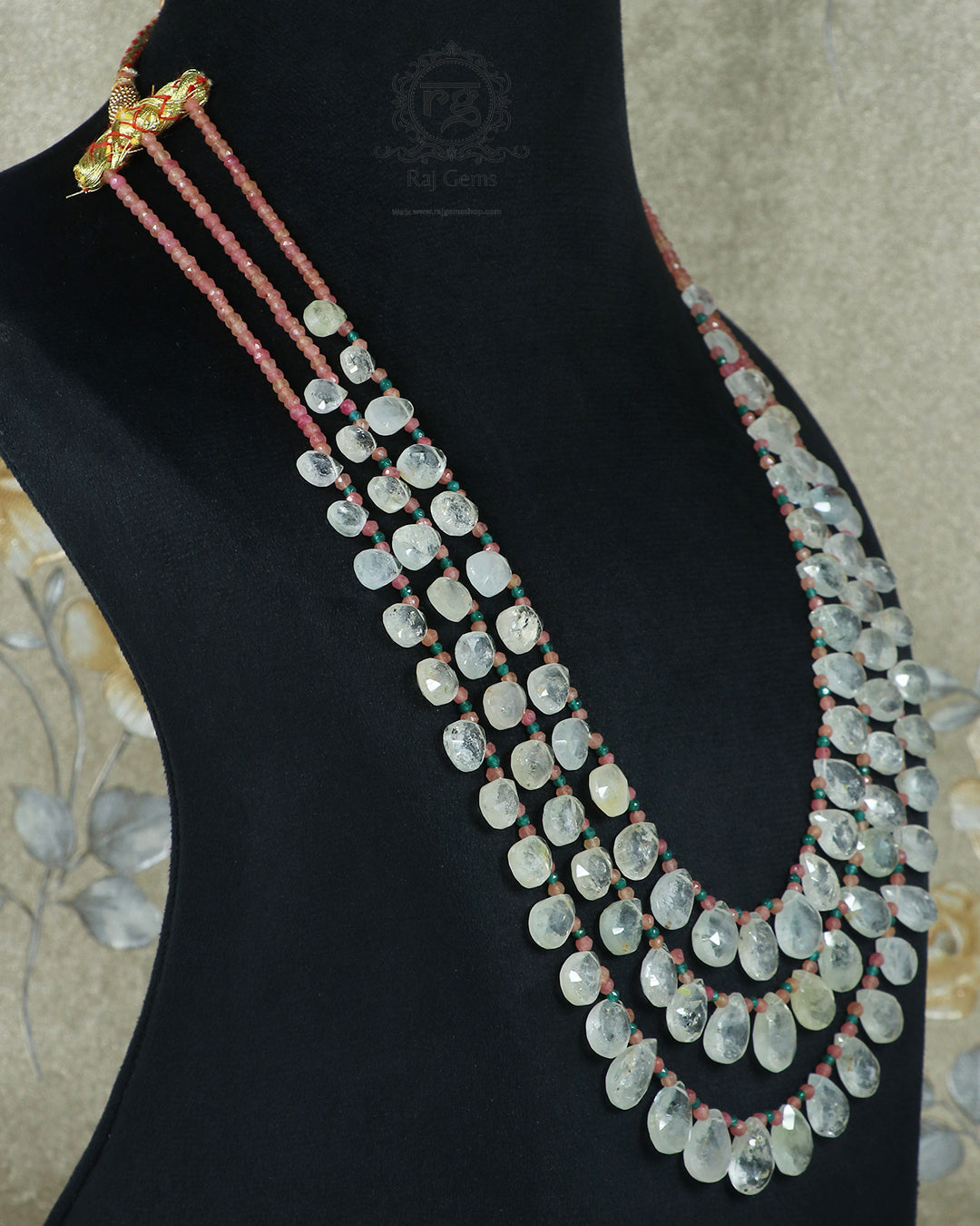 Natural Prehnite & Pearl Gemstone Pear Beads Necklace Jewelry