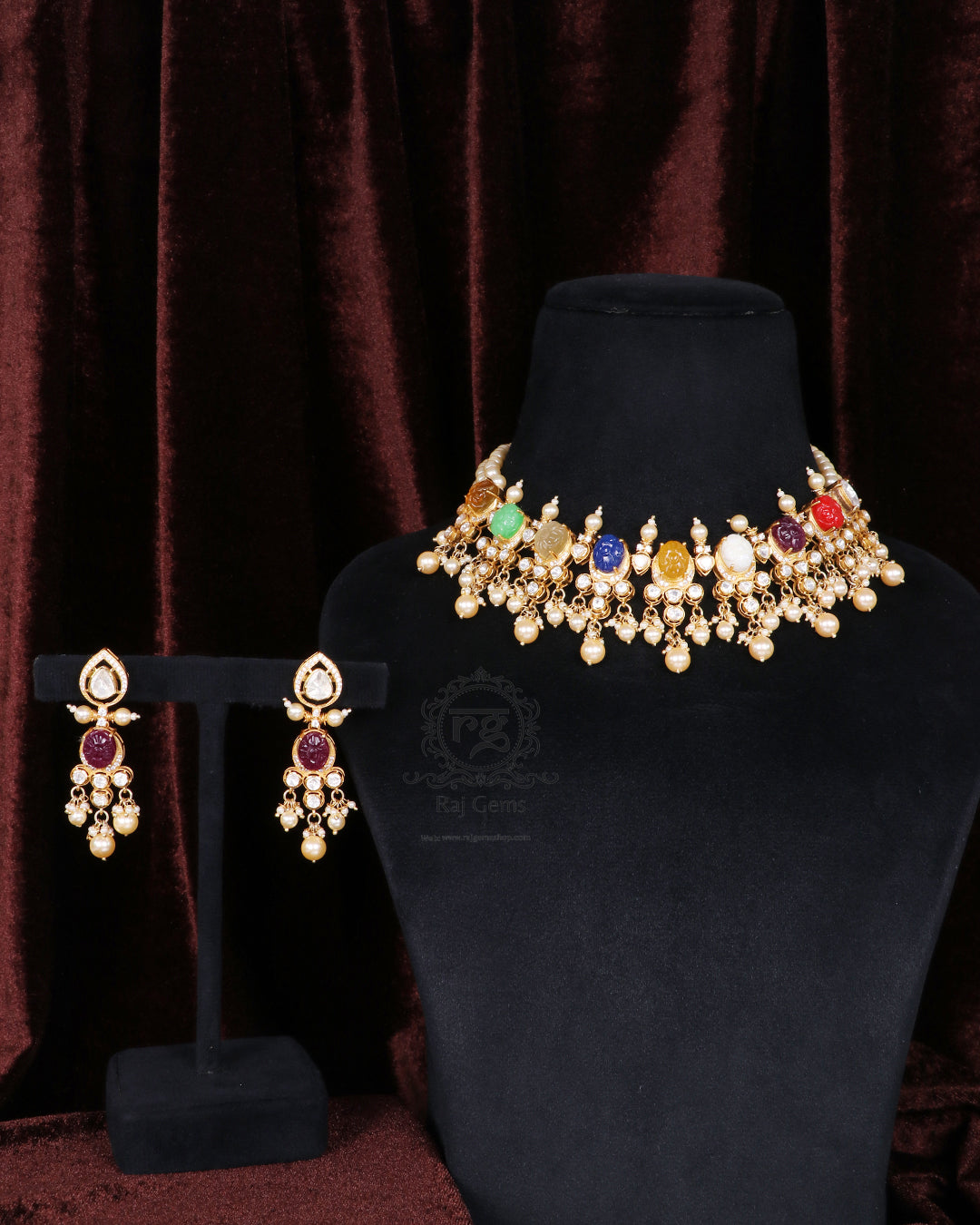 925 Navratan Silver Designer Necklace