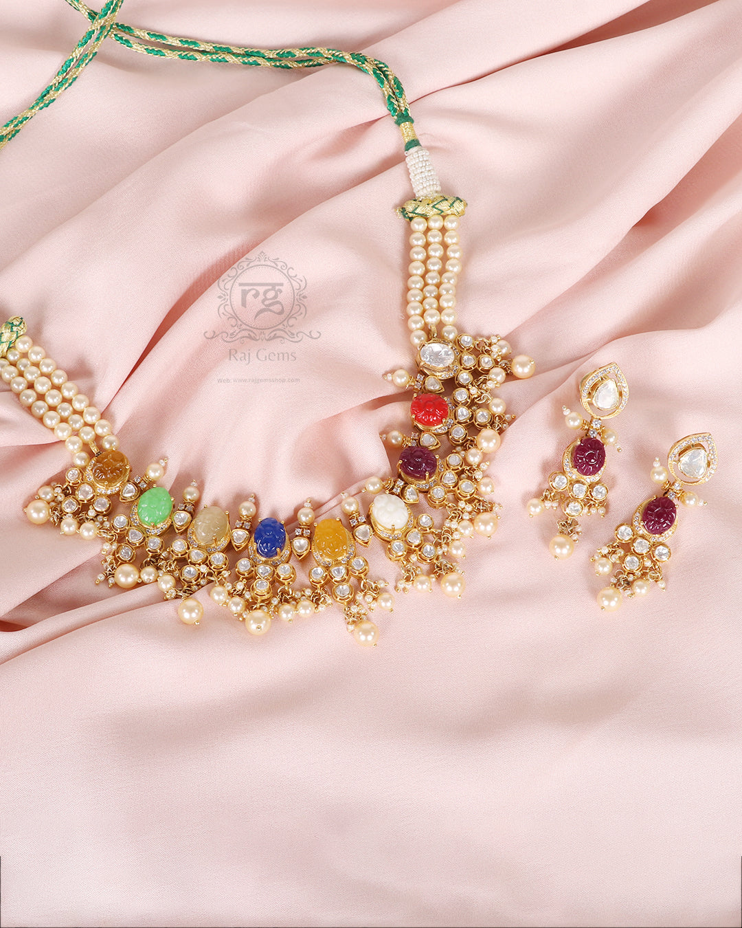 925 Navratan Silver Designer Necklace