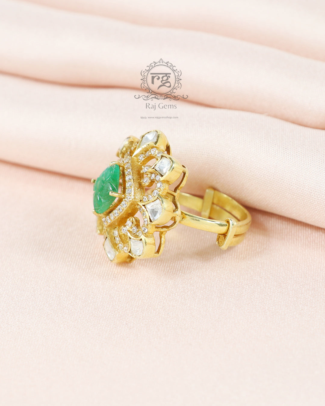 Natural Emerald Designer Pure Silver Adjustable Ring