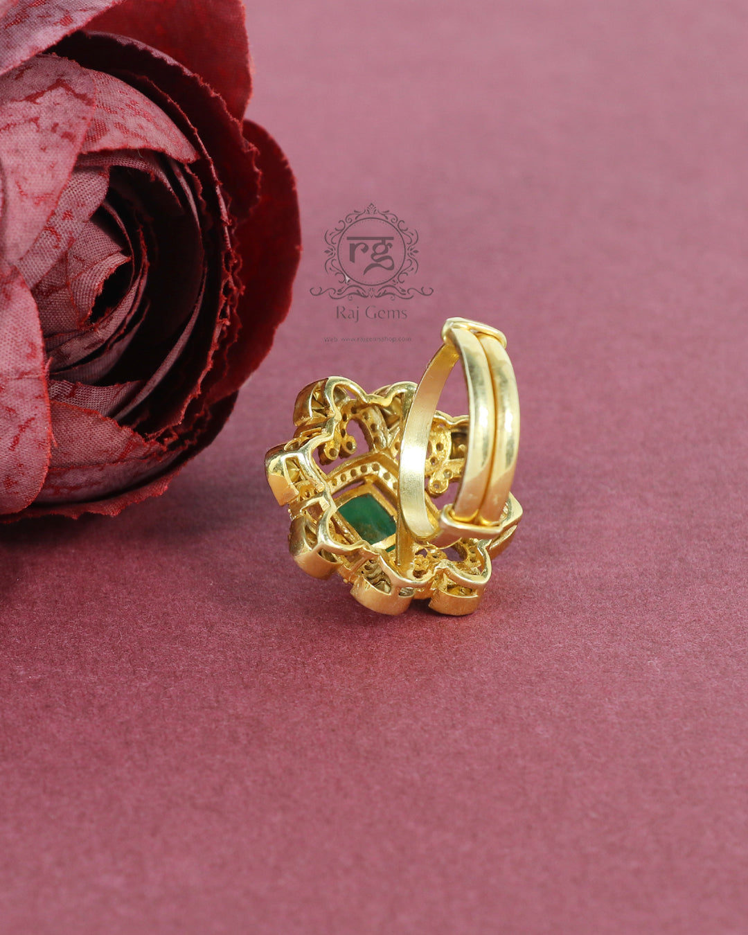 Natural Emerald Designer Pure Silver Adjustable Ring