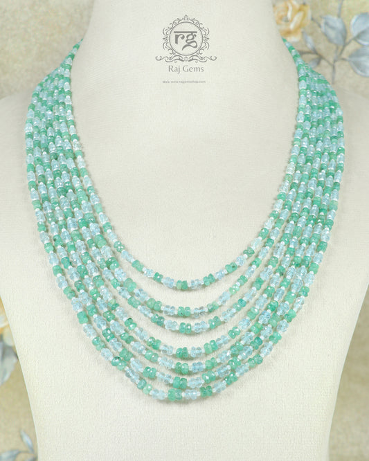 Natural Emerald & Aquamarine Gemstone Beads Necklace Jewelry