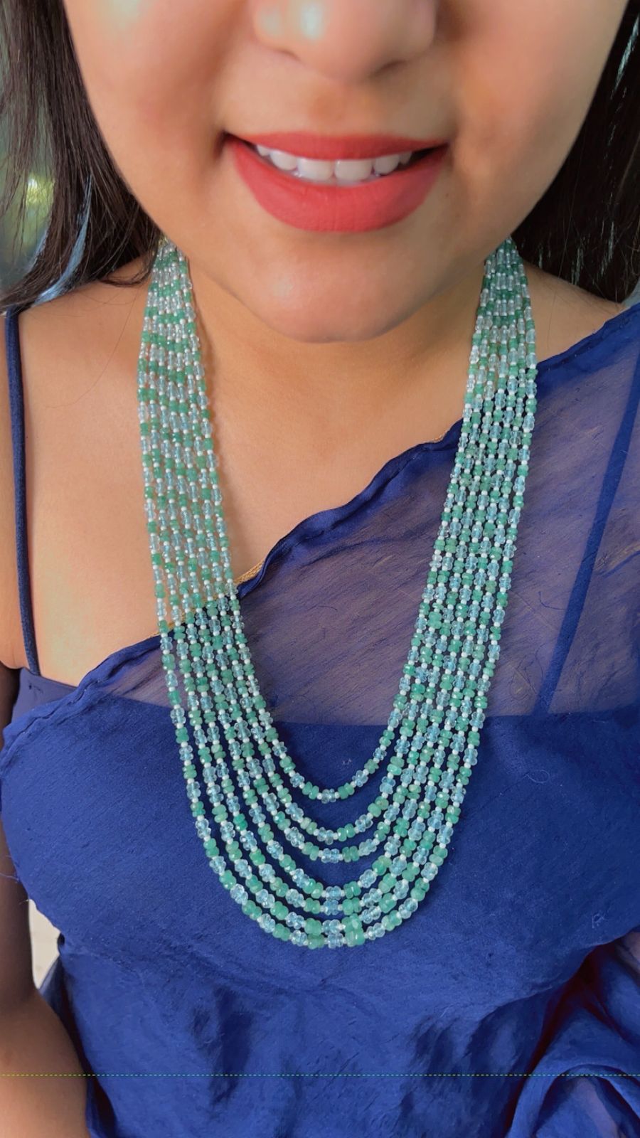 Natural Emerald & Aquamarine Gemstone Beads Necklace Jewelry