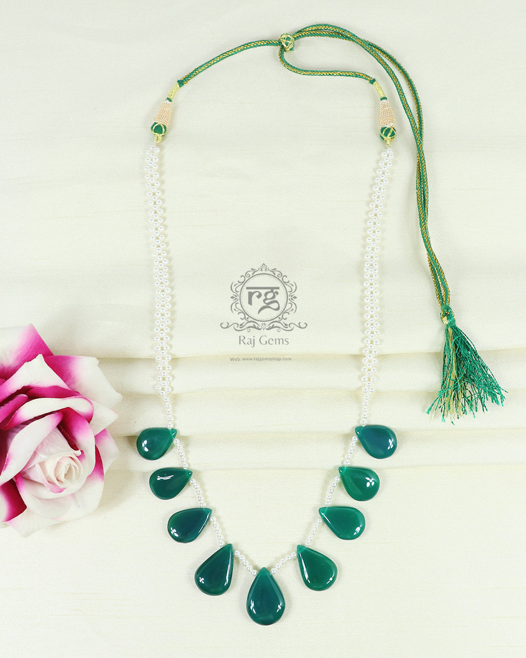 Natural Green Onyx Gemstone Drops Beaded Necklace