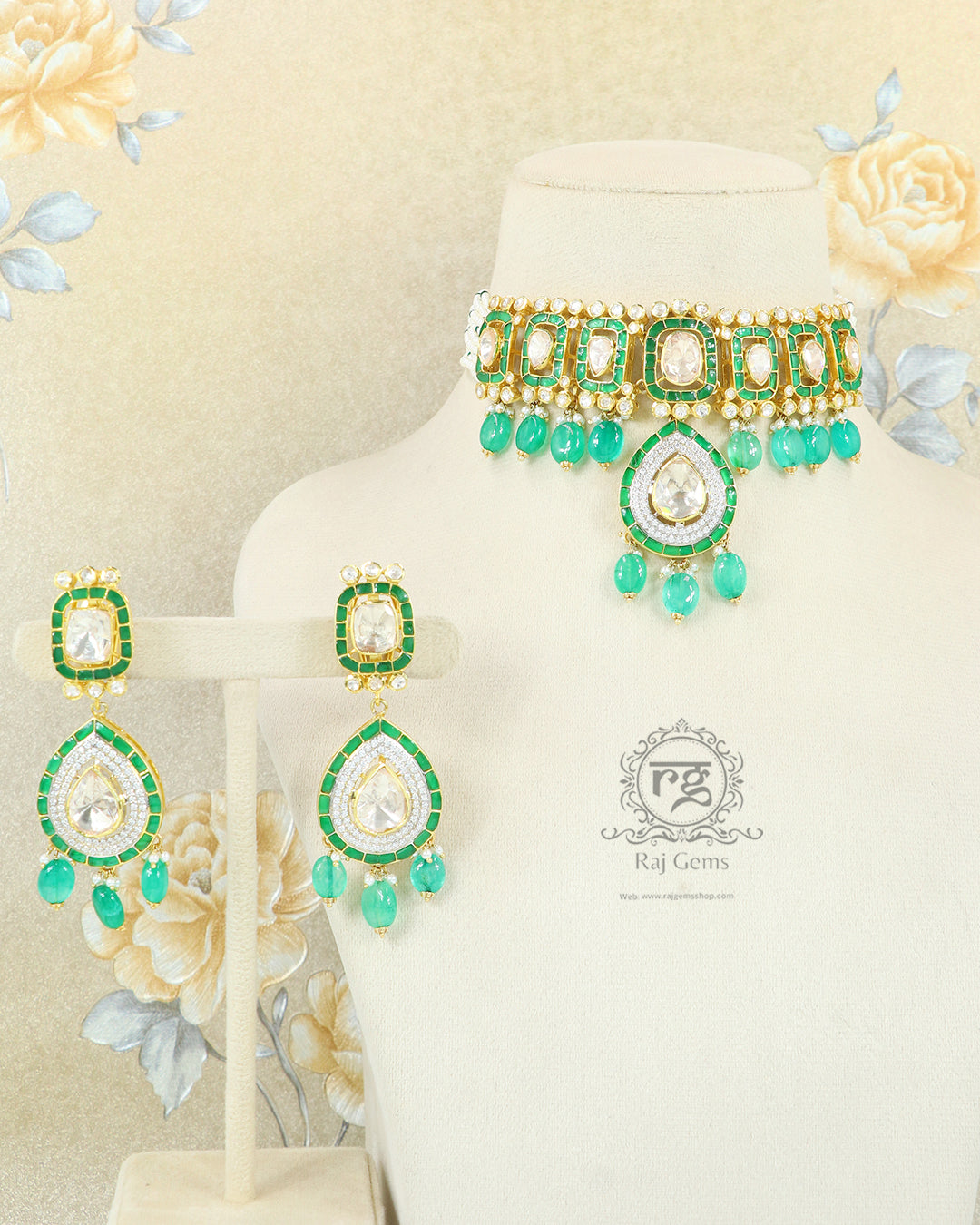 Designer Green Pure Silver Necklace Jewellery