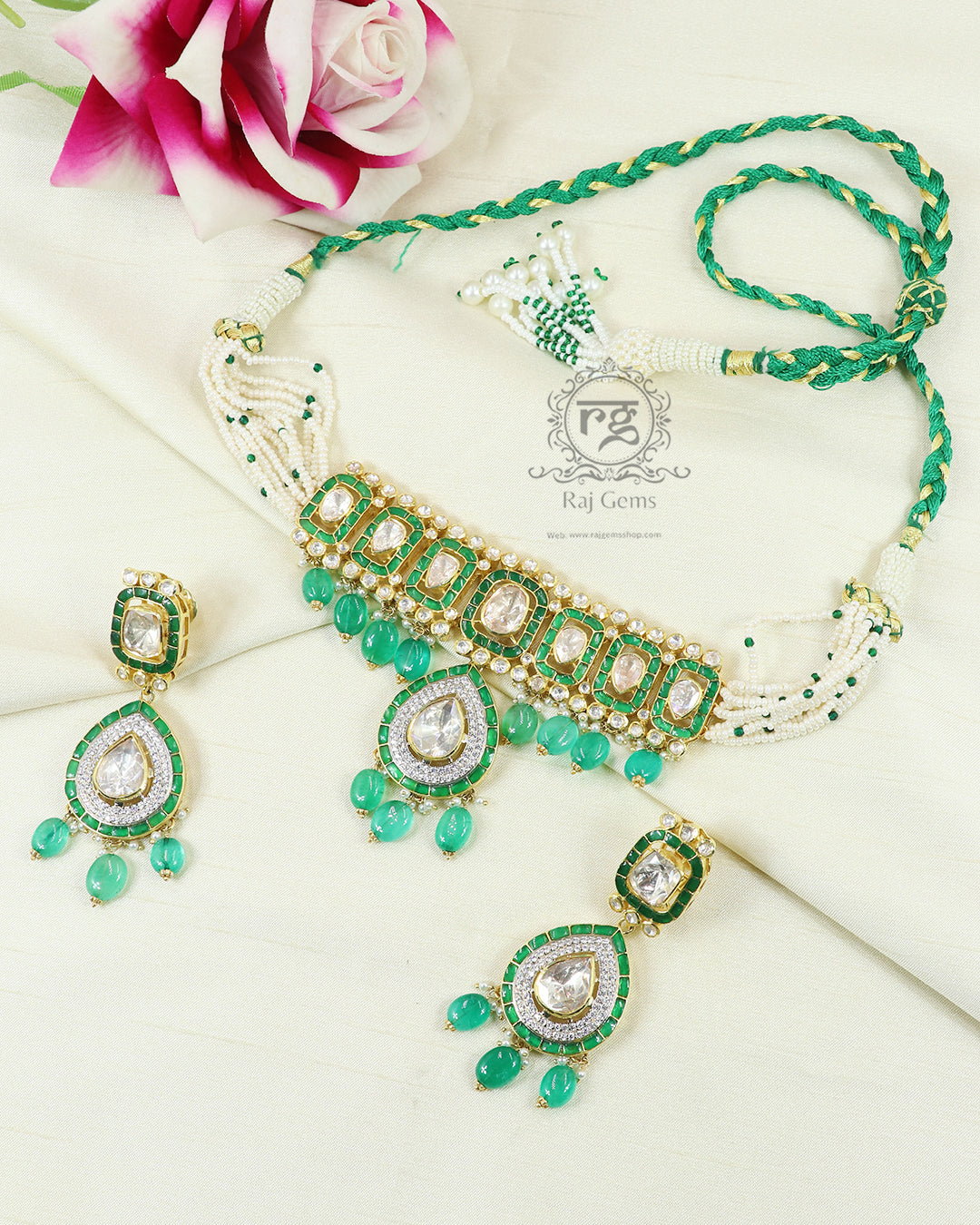 Designer Green Pure Silver Necklace Jewellery