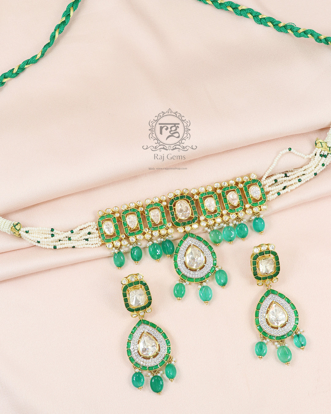 Designer Green Pure Silver Necklace Jewellery