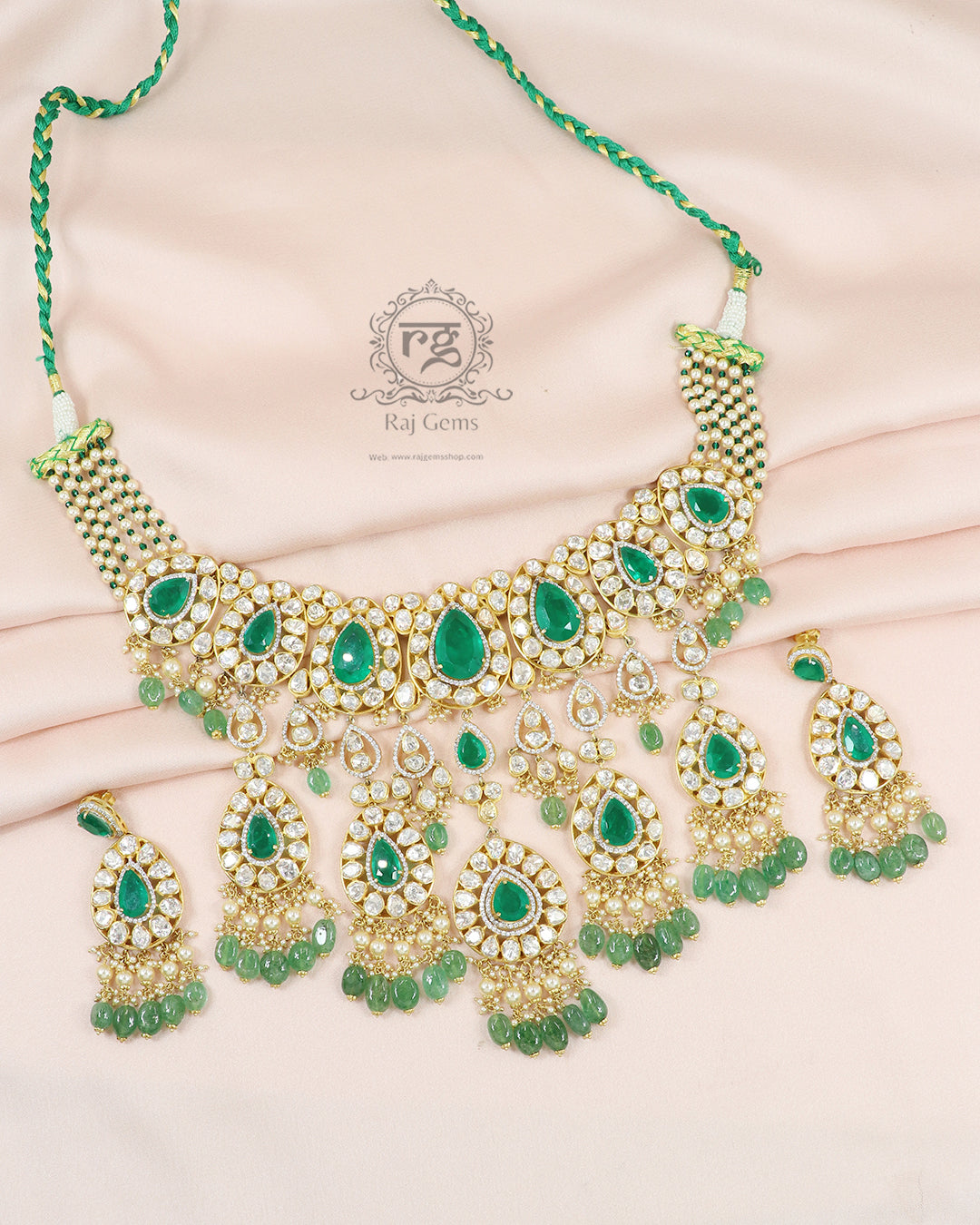 Pure Silver Designer Green Necklace Jewellery