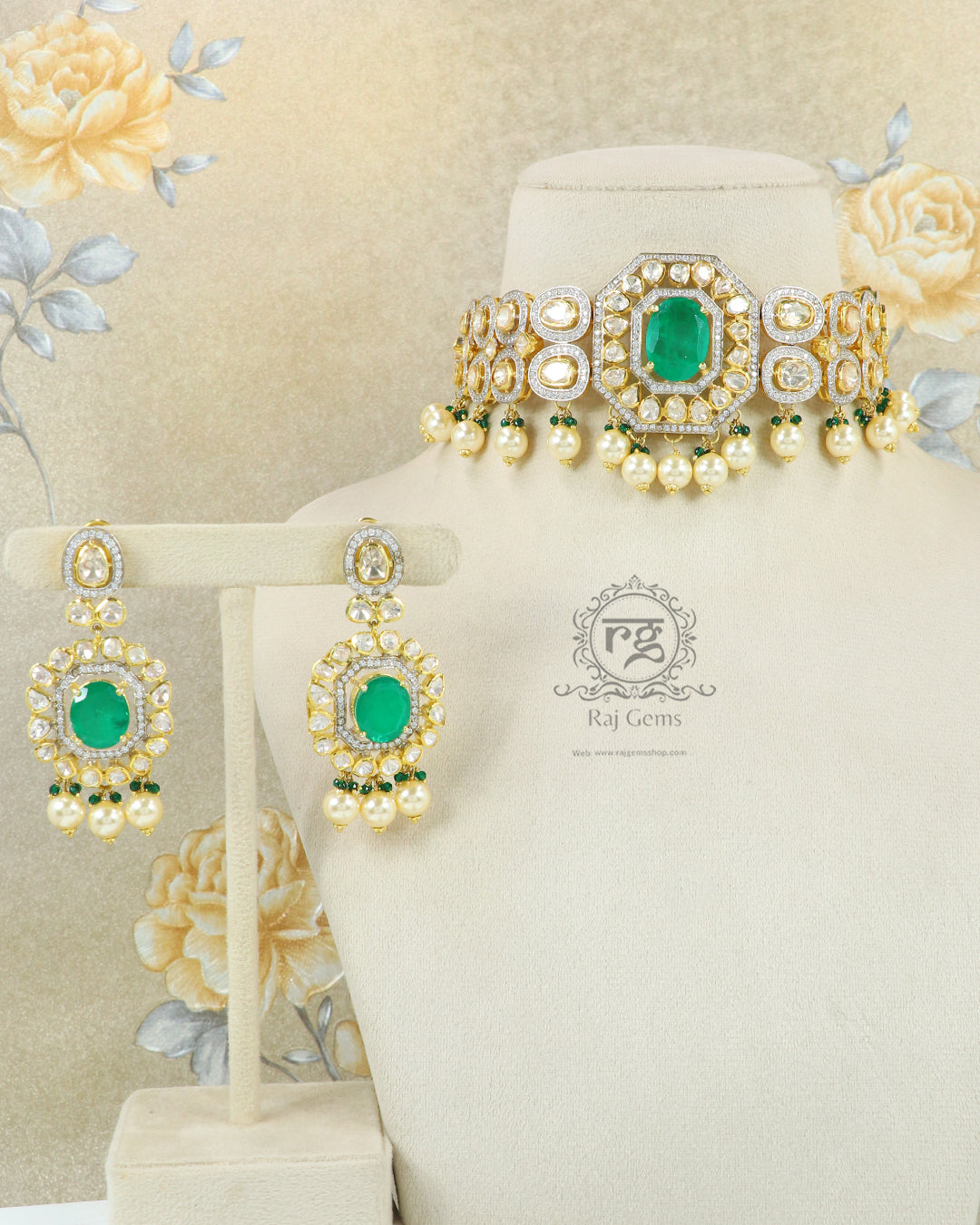 Designer 925 Pure Silver Green Choker Necklace Jewellery