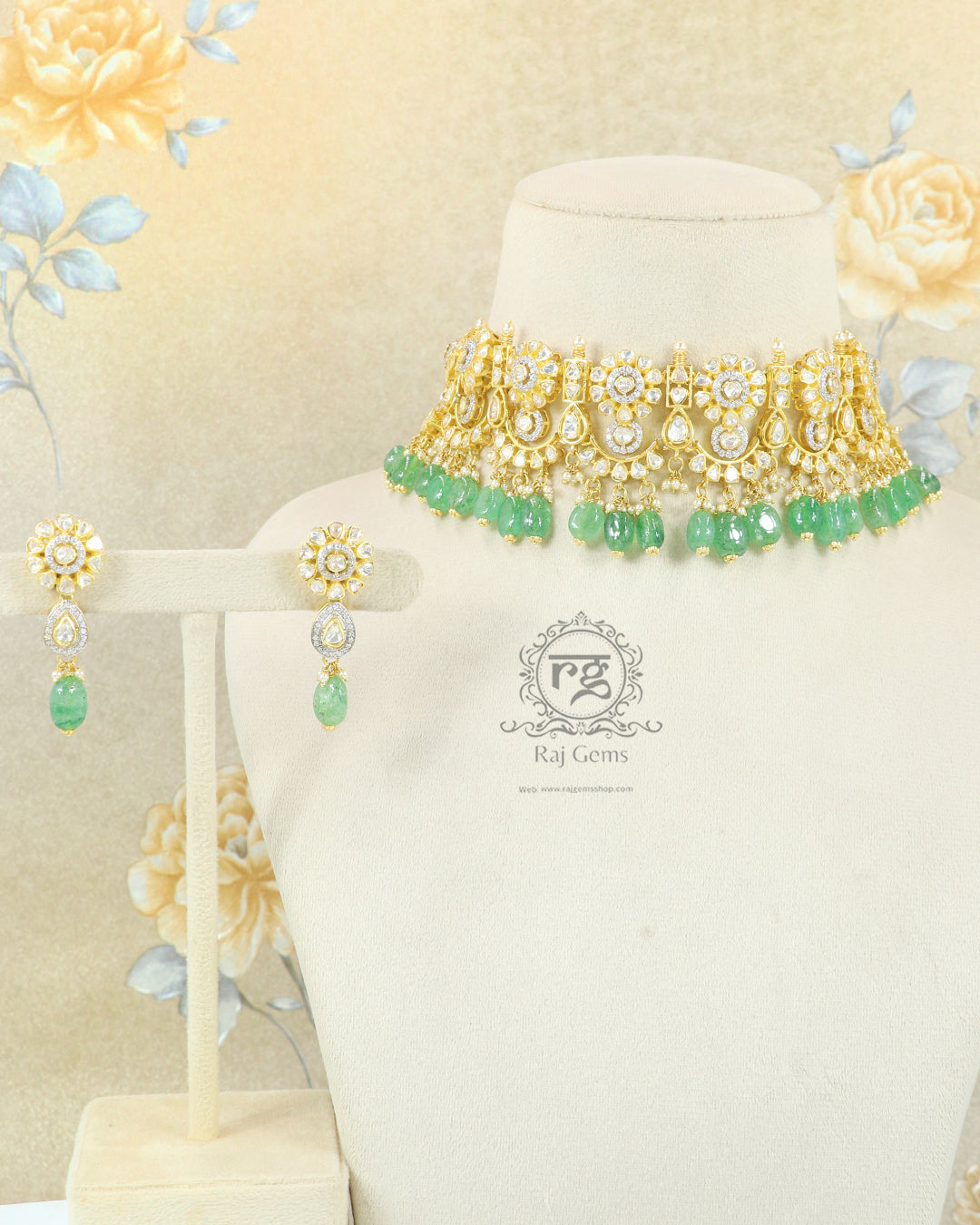 Designer 925 Pure Silver Green Necklace Jewellery with Ring