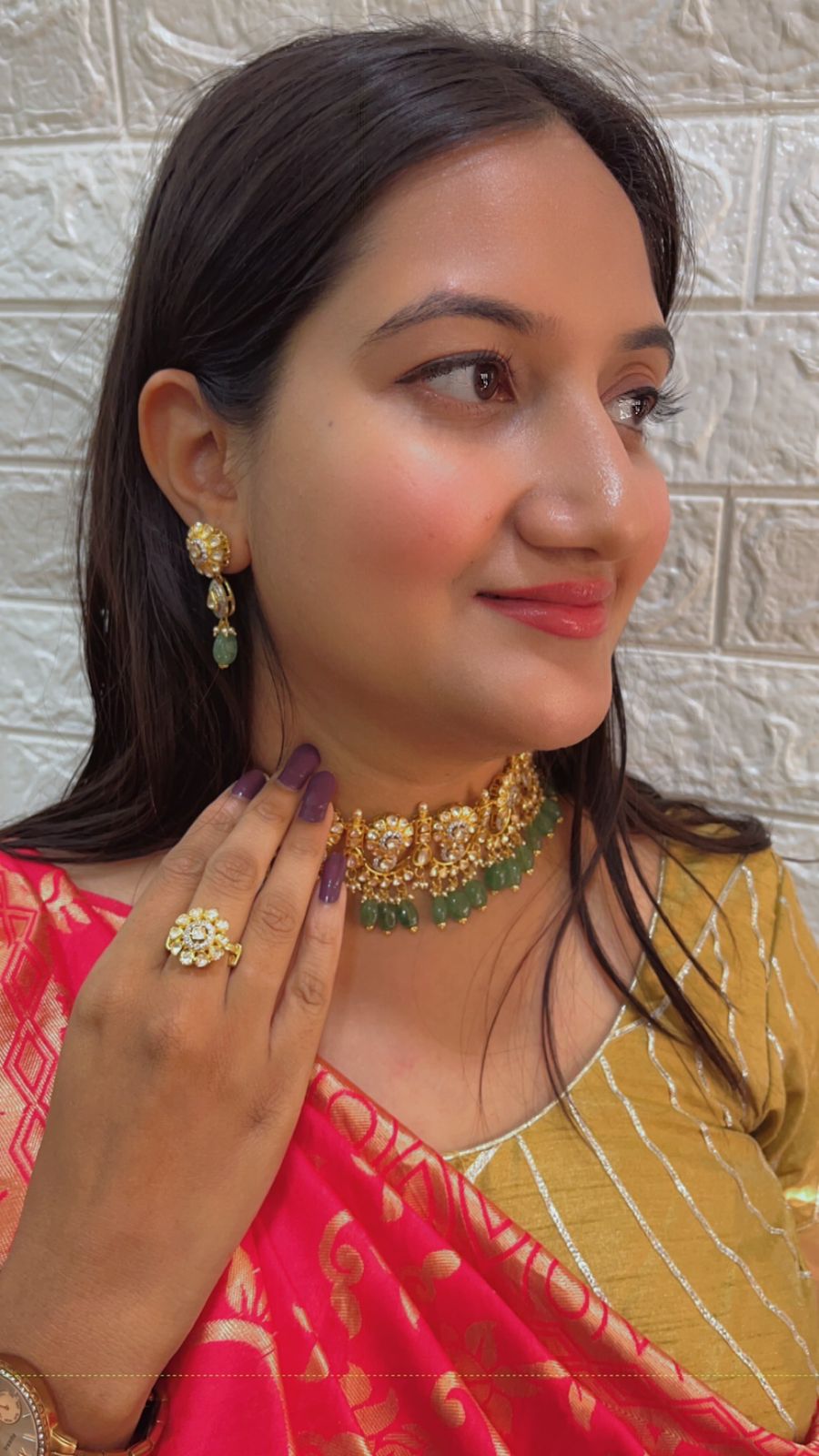 Designer 925 Pure Silver Green Necklace Jewellery with Ring