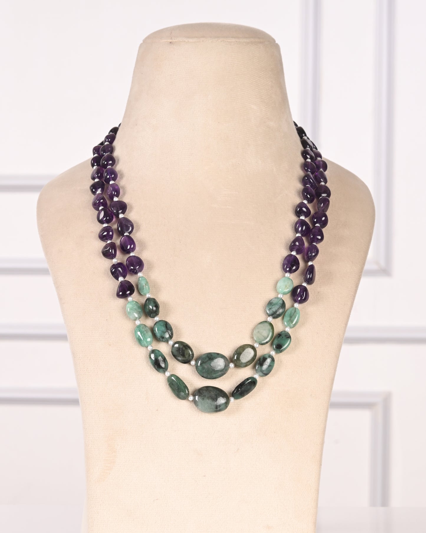 Natural Emerald & Amethyst Gemstone Beads Necklace Jewelry