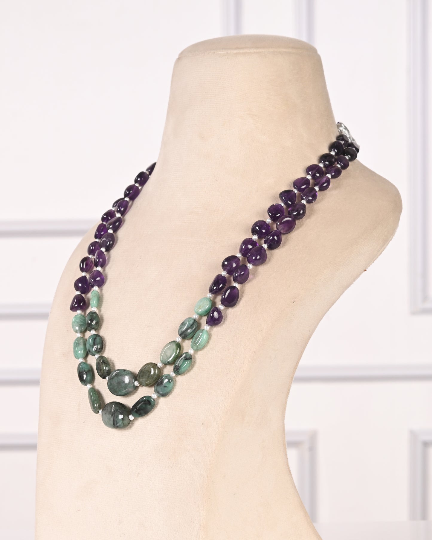 Natural Emerald & Amethyst Gemstone Beads Necklace Jewelry