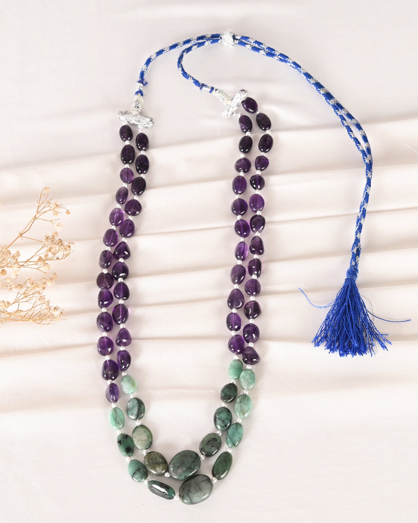 Natural Emerald & Amethyst Gemstone Beads Necklace Jewelry