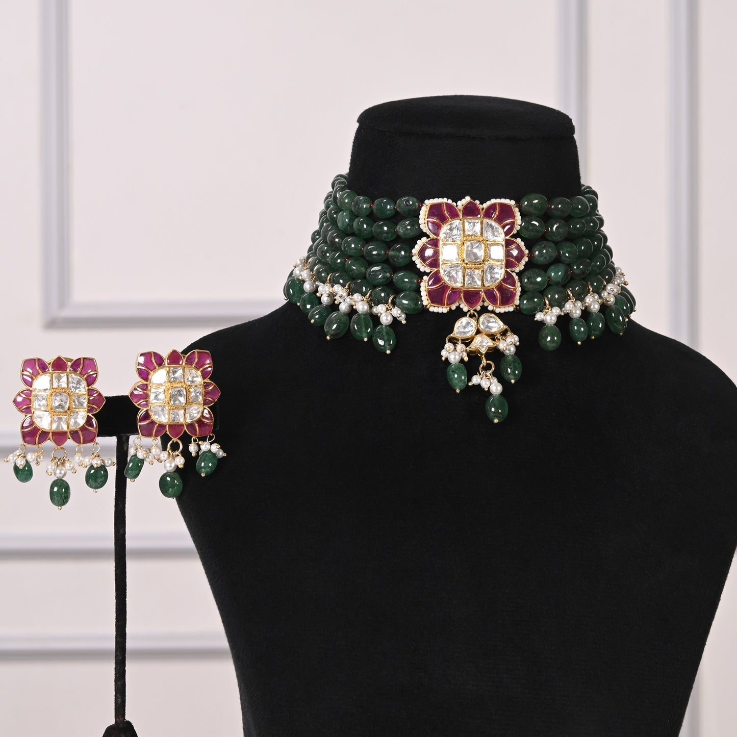 Designer 925 Pure Silver Green Quartz Choker Necklace Jewelry