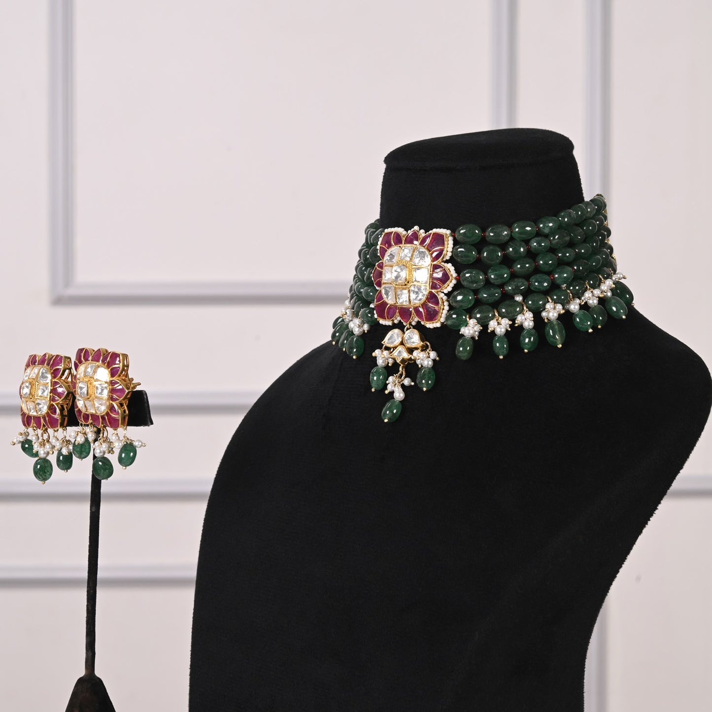 Designer 925 Pure Silver Green Quartz Choker Necklace Jewelry