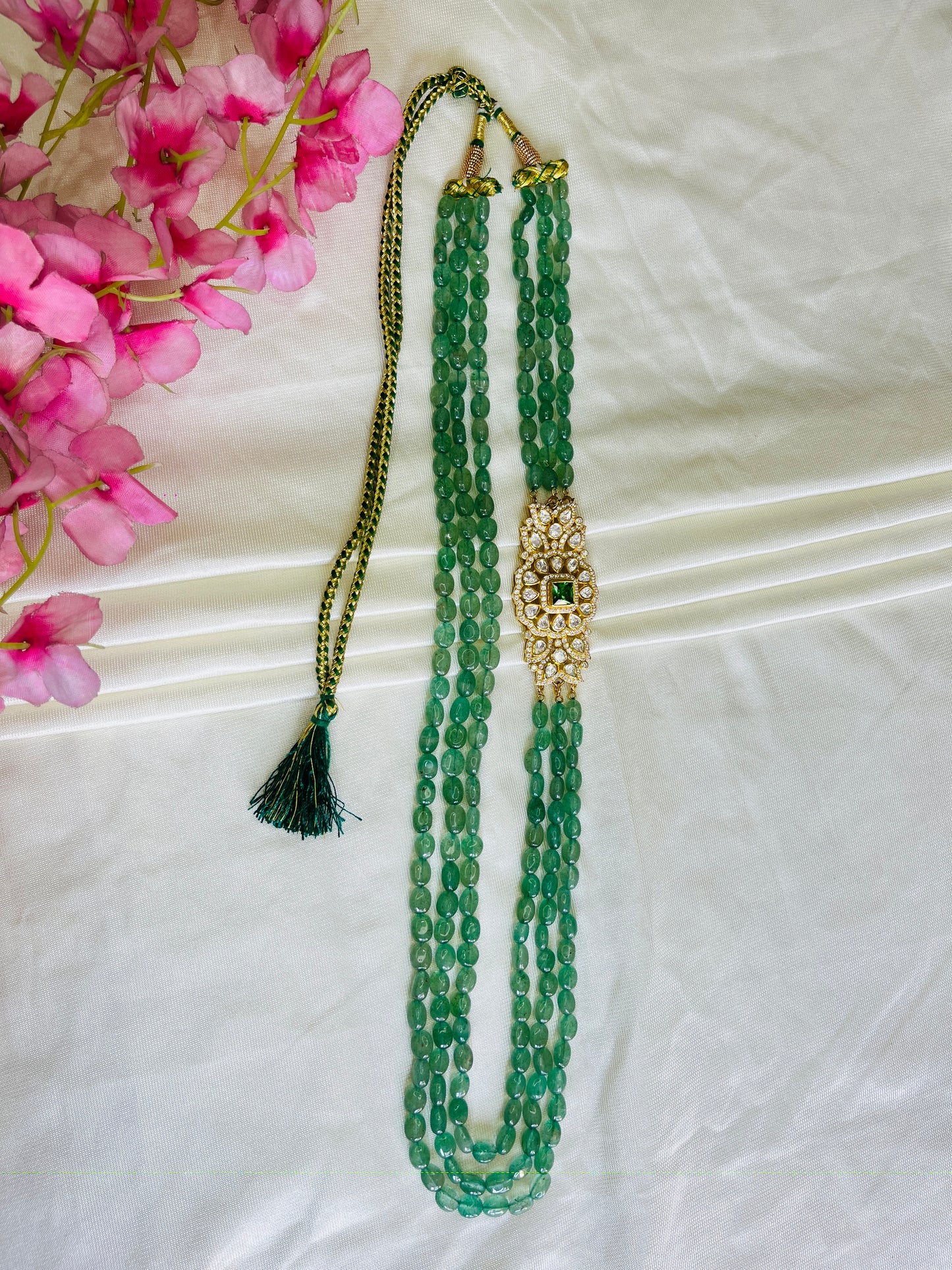 Pure Silver Natural Green Quartz Gemstone Beads Necklace Jewelry