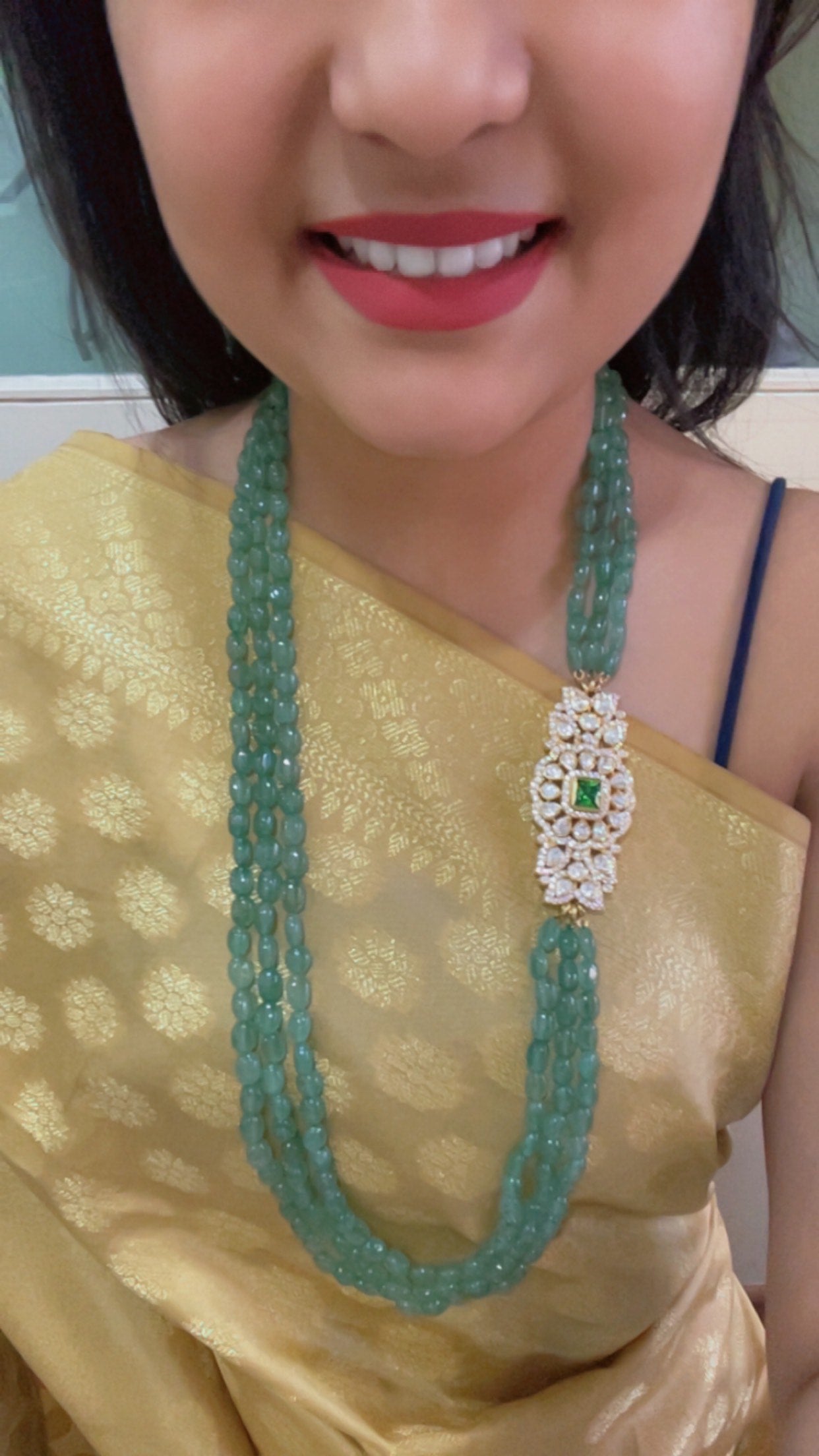 Pure Silver Natural Green Quartz Gemstone Beads Necklace Jewelry