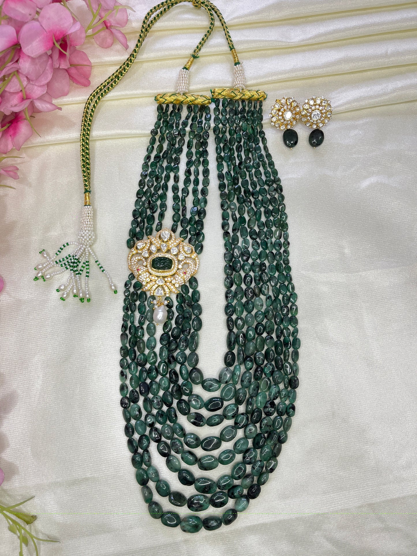 Natural Emerald Designer Pure Silver Set Gemstone Necklace