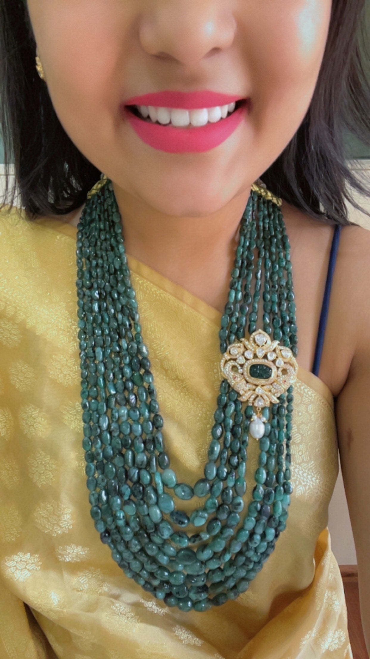 Natural Emerald Designer Pure Silver Set Gemstone Necklace