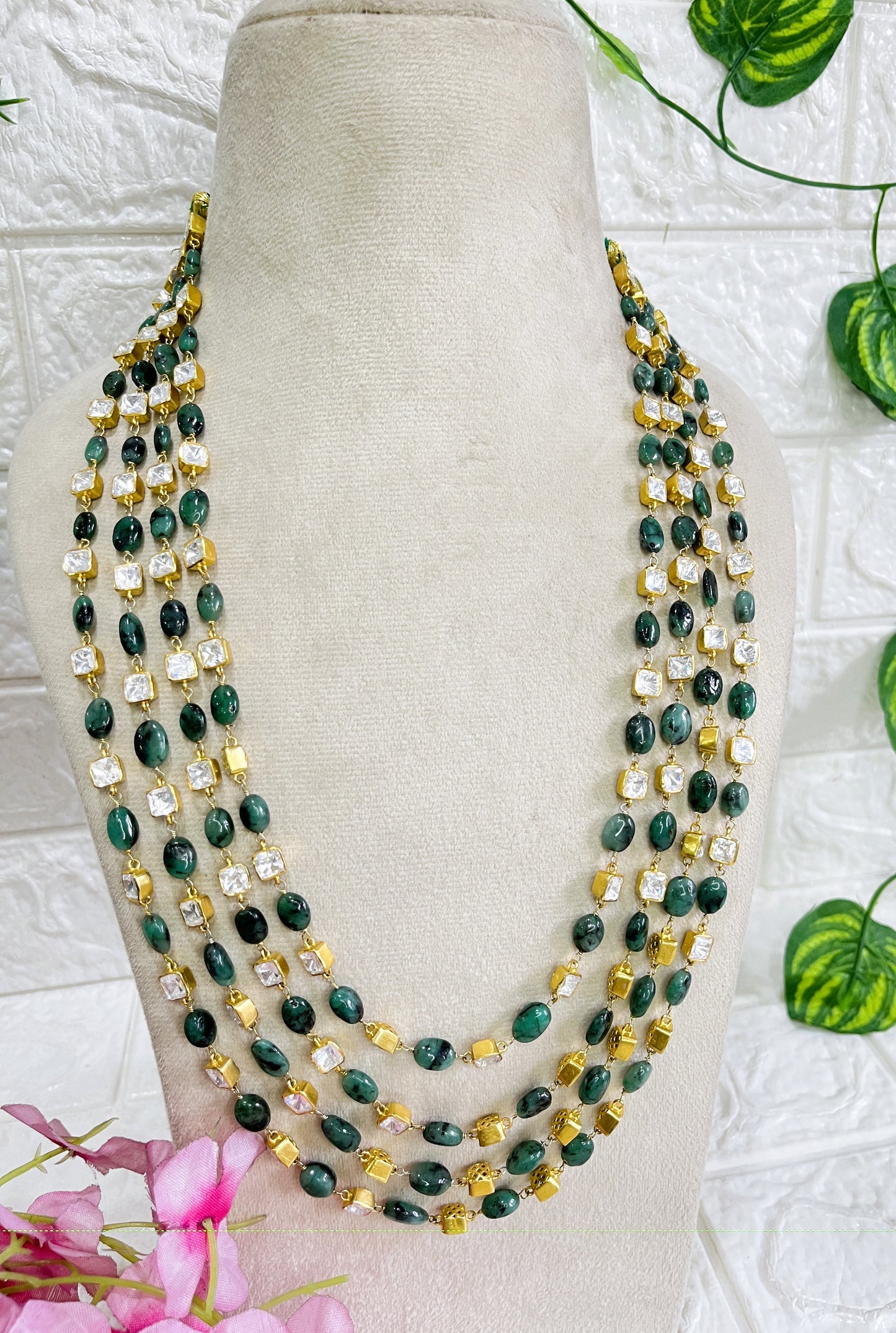 Designer 92.5 Silver & Natural Emerald Necklace Jewelry