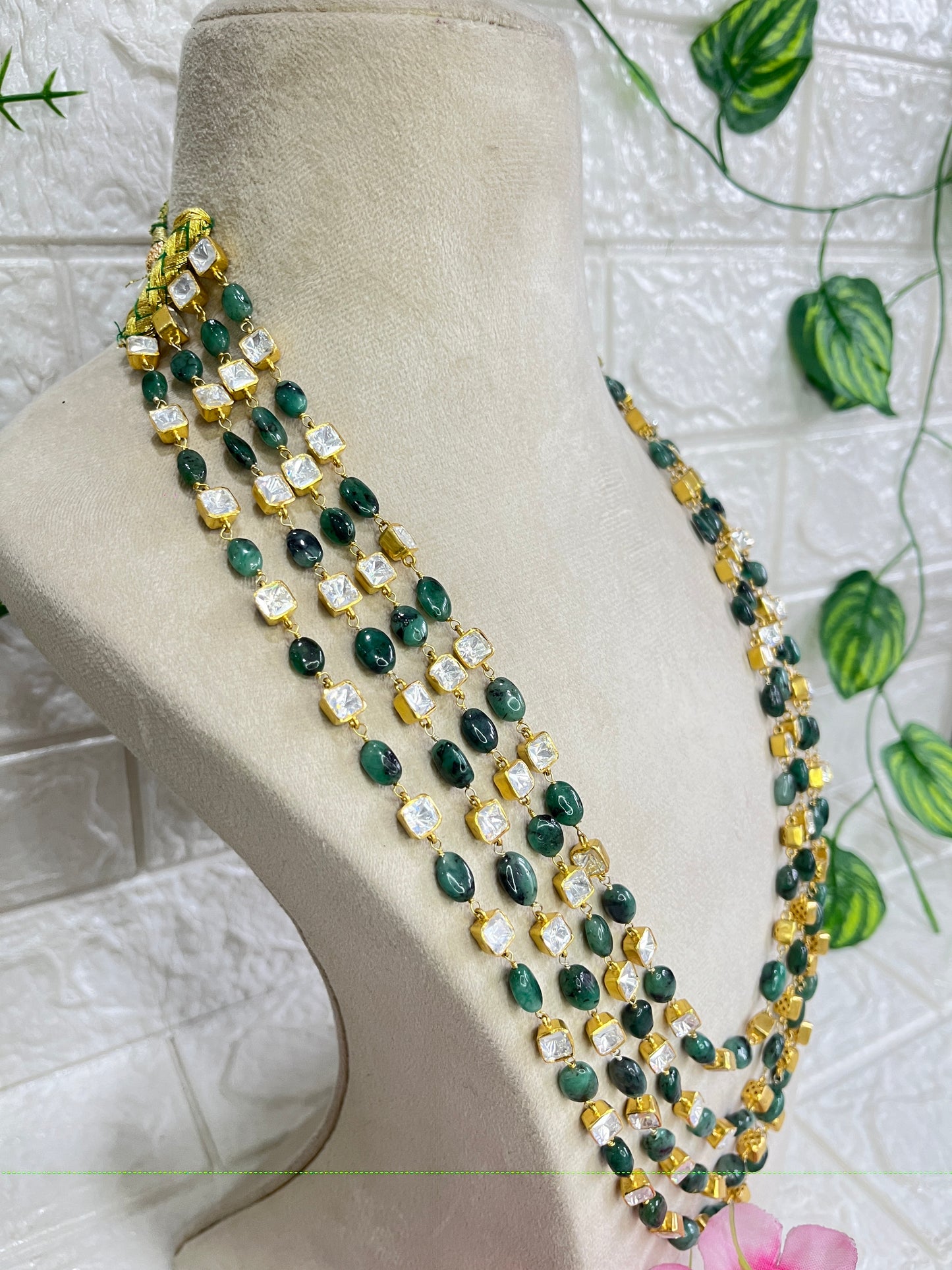 Designer 92.5 Silver & Natural Emerald Necklace Jewelry