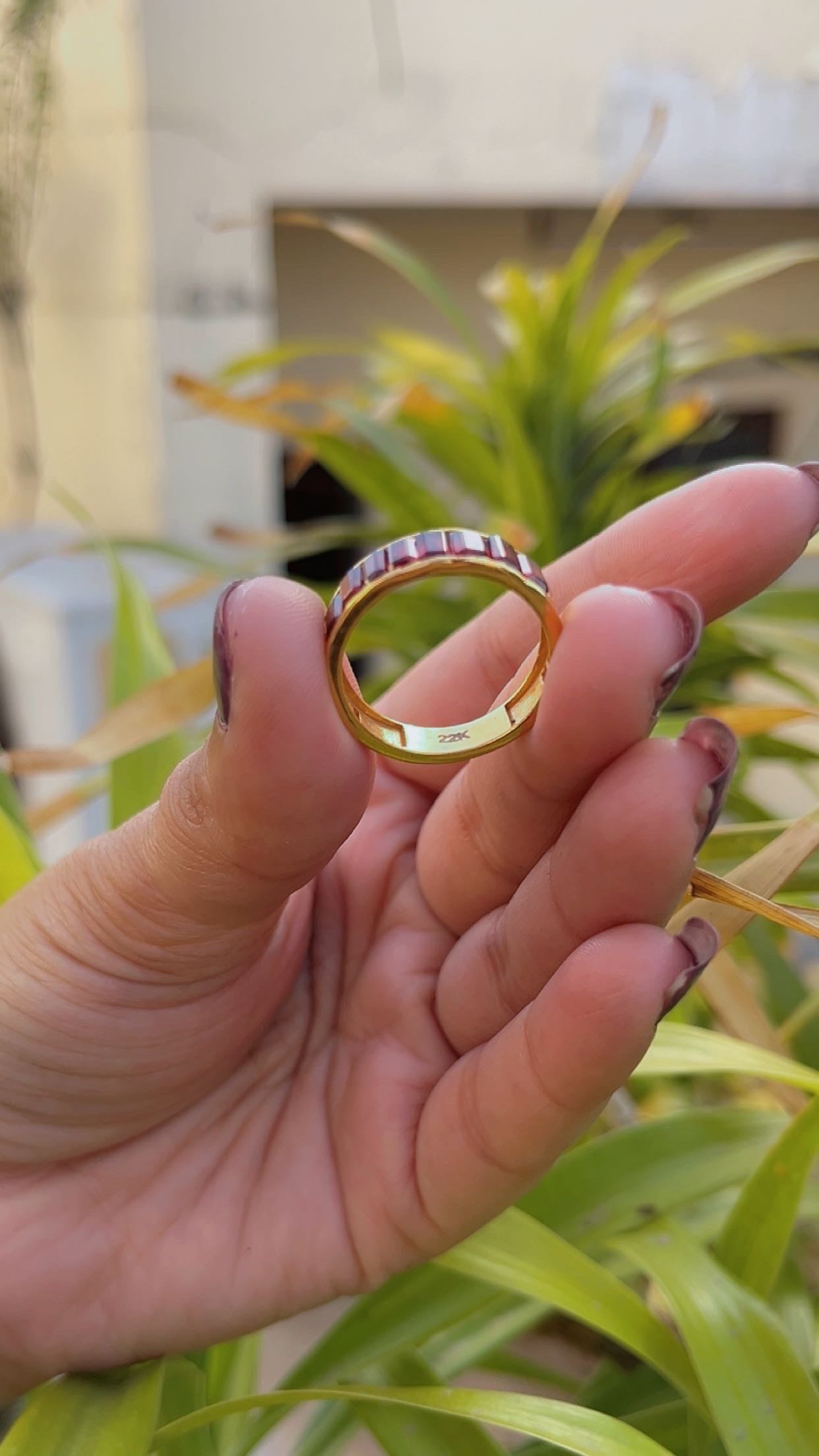 Designer 22k Gold Natural Garnet Gemstone Ring