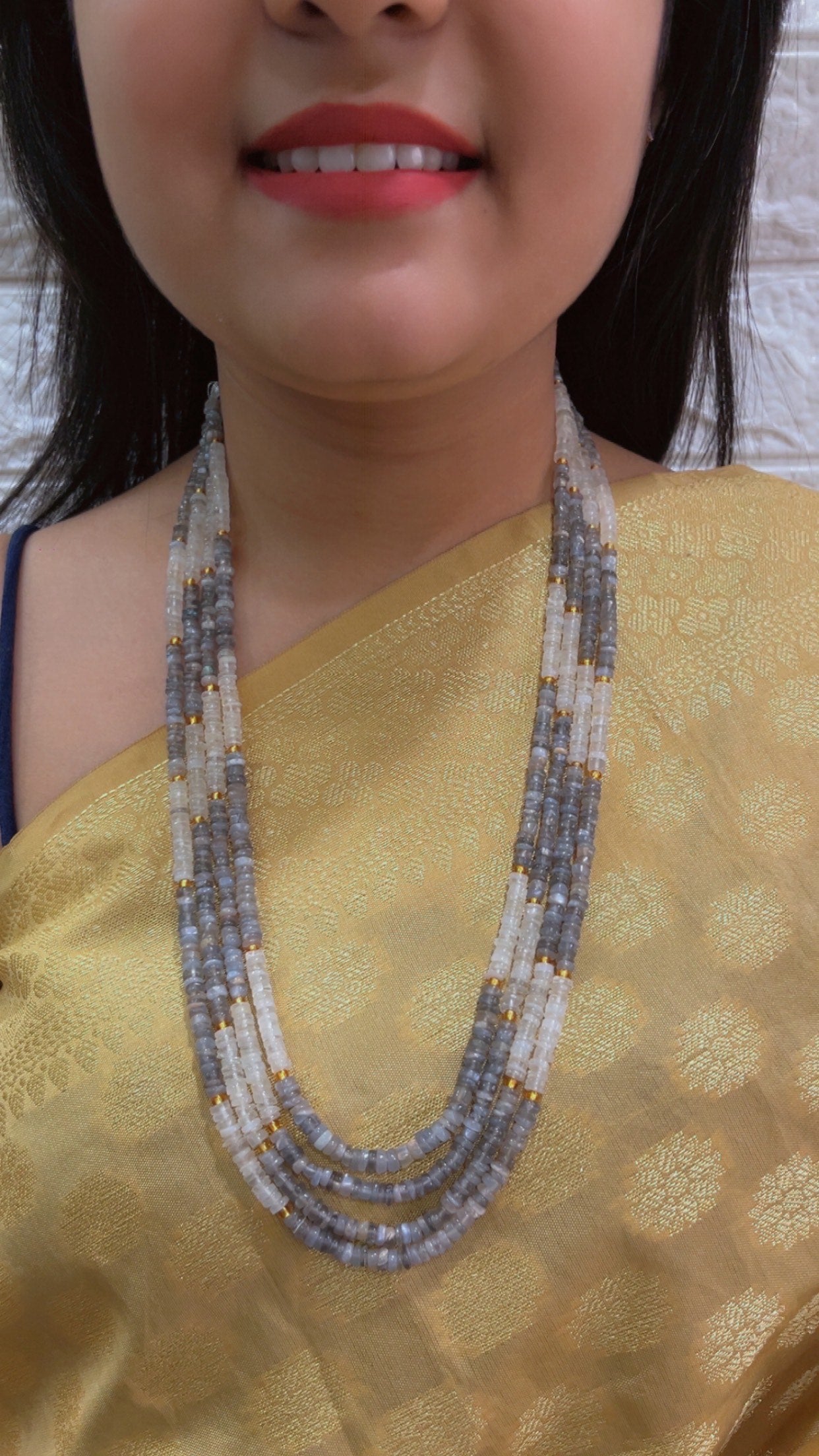 Natural Labradorite & White Moonstone Gemstone Beads Necklace Jewelry