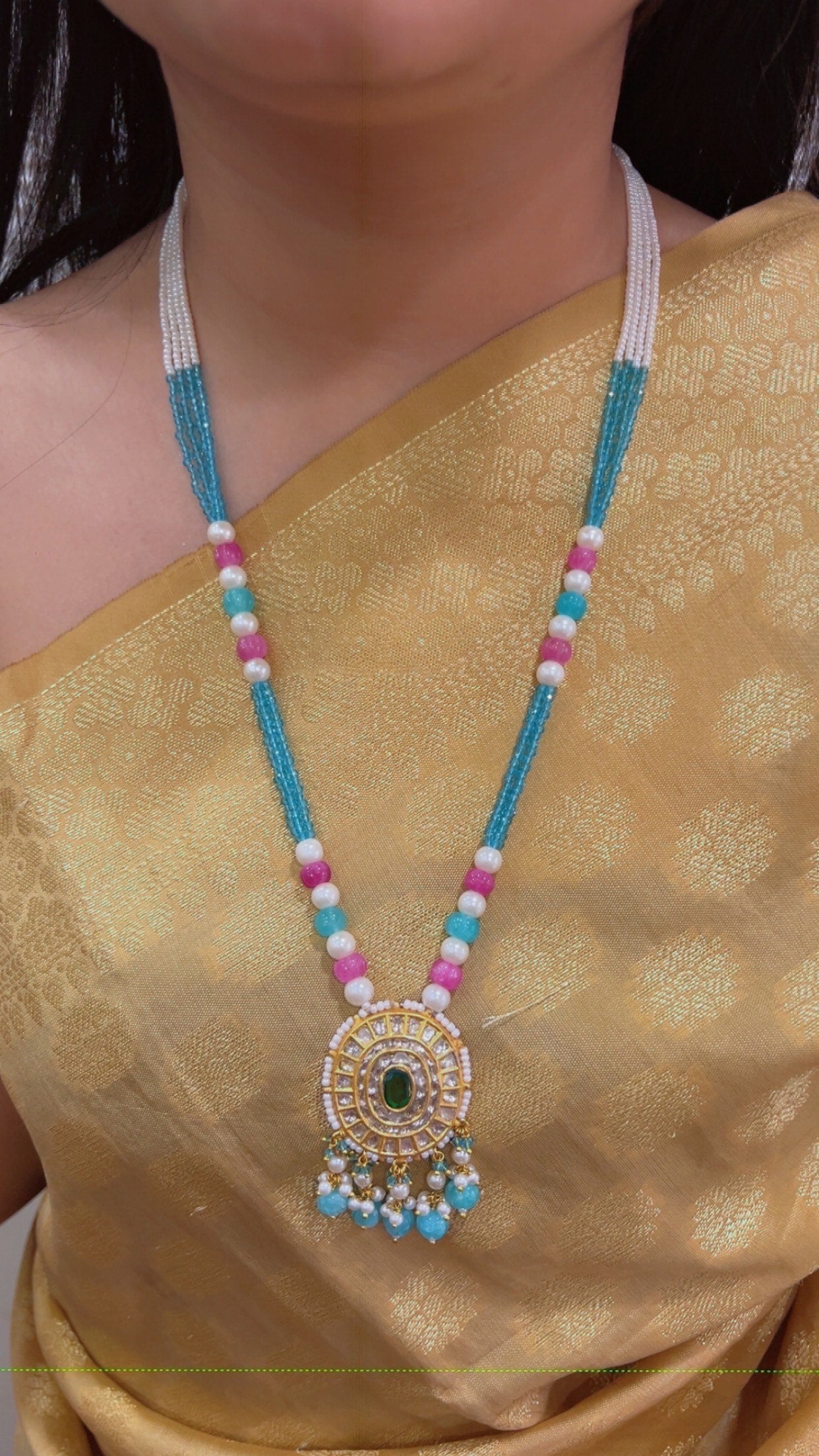 22K Gold Hallmarked Diamond Polki Multi Necklace Jewelry