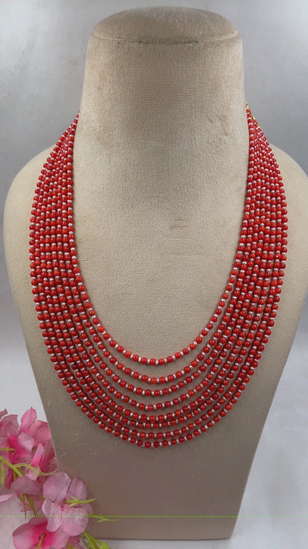 Natural Coral & Fresh Water Pearl Gemstone Beads Necklace Jewelry