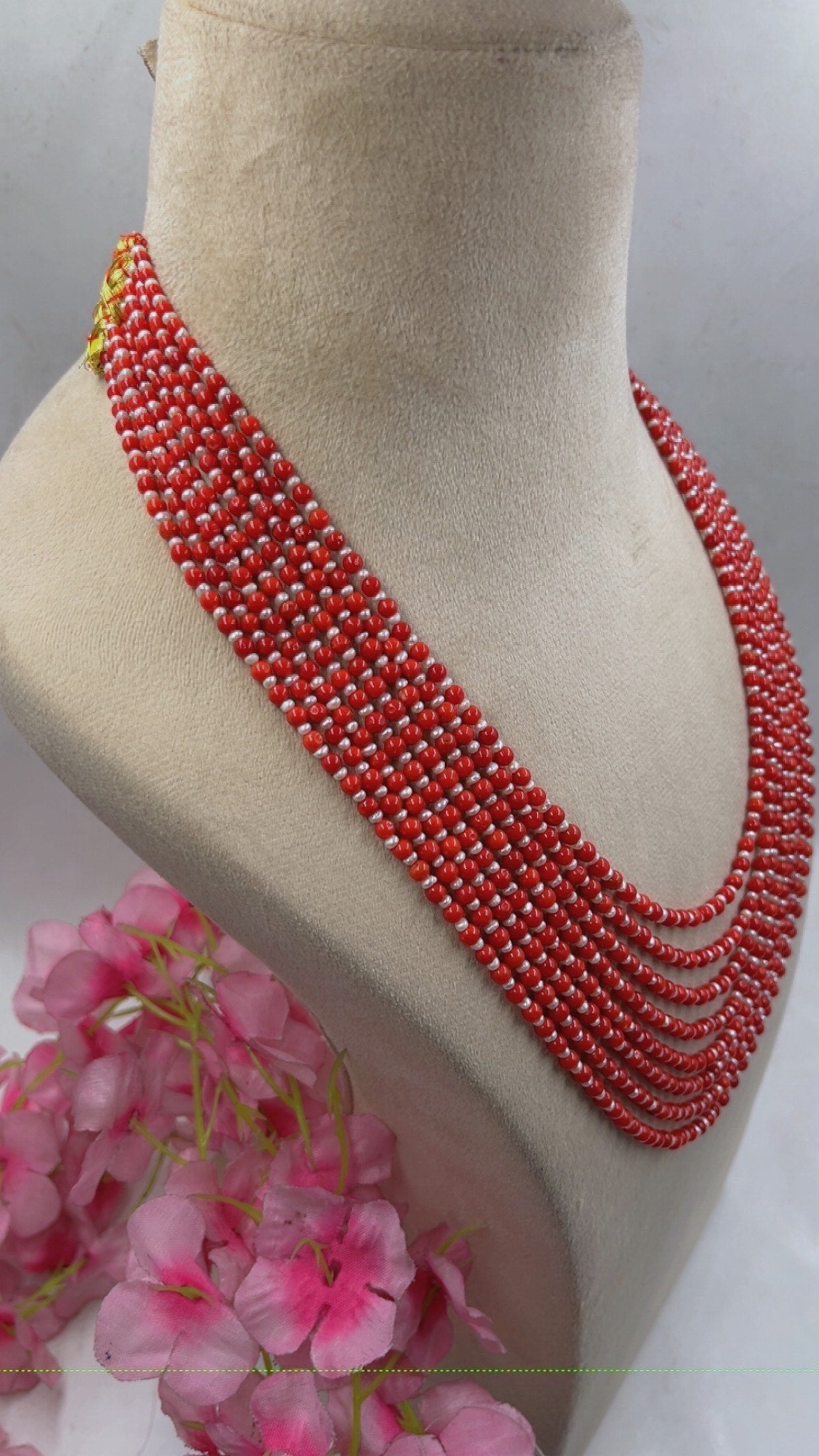 Natural Coral & Fresh Water Pearl Gemstone Beads Necklace Jewelry