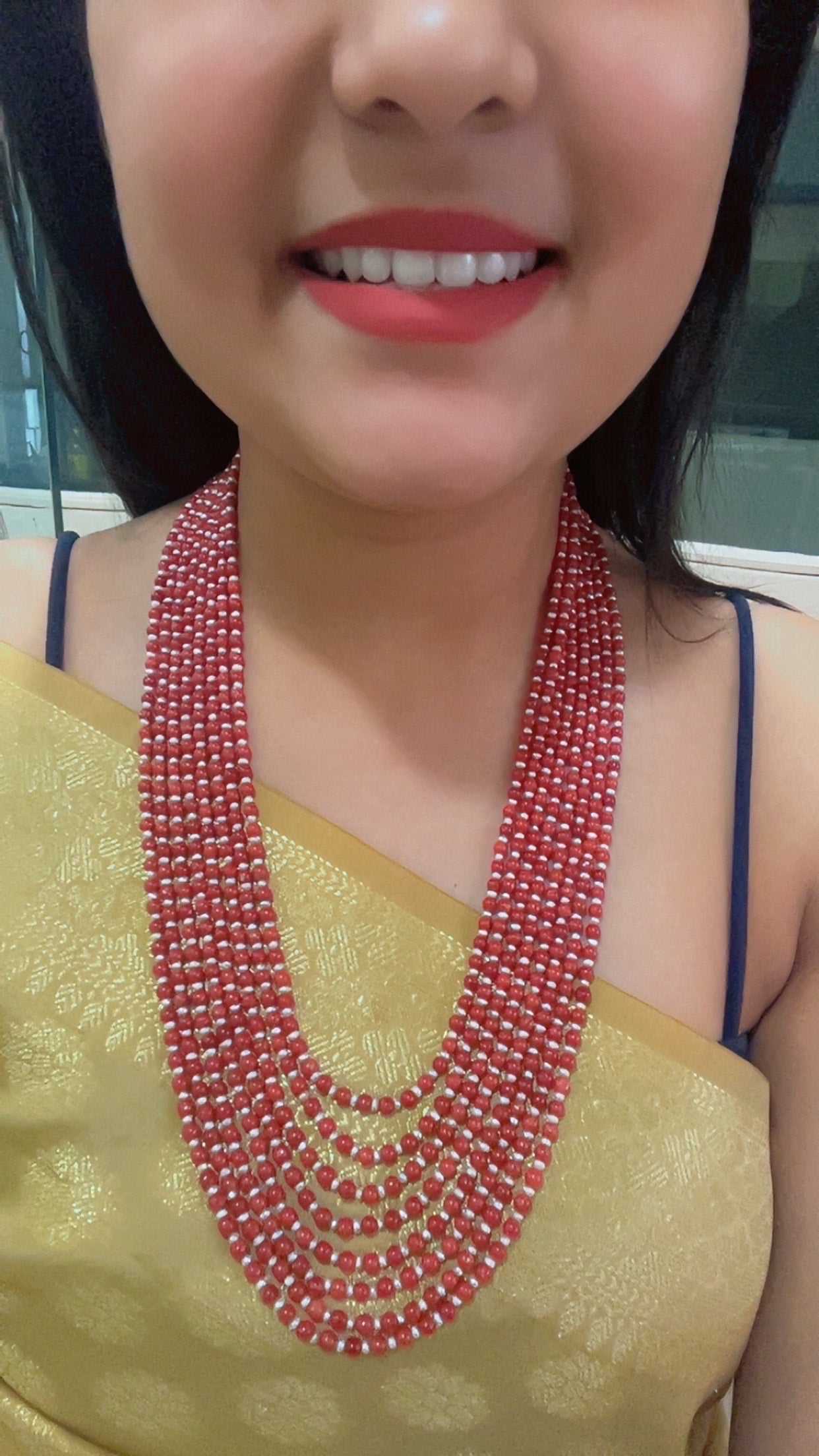 Natural Coral & Fresh Water Pearl Gemstone Beads Necklace Jewelry